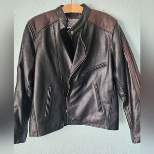 Amadeo Black and Brown Leather Bomber Jacket